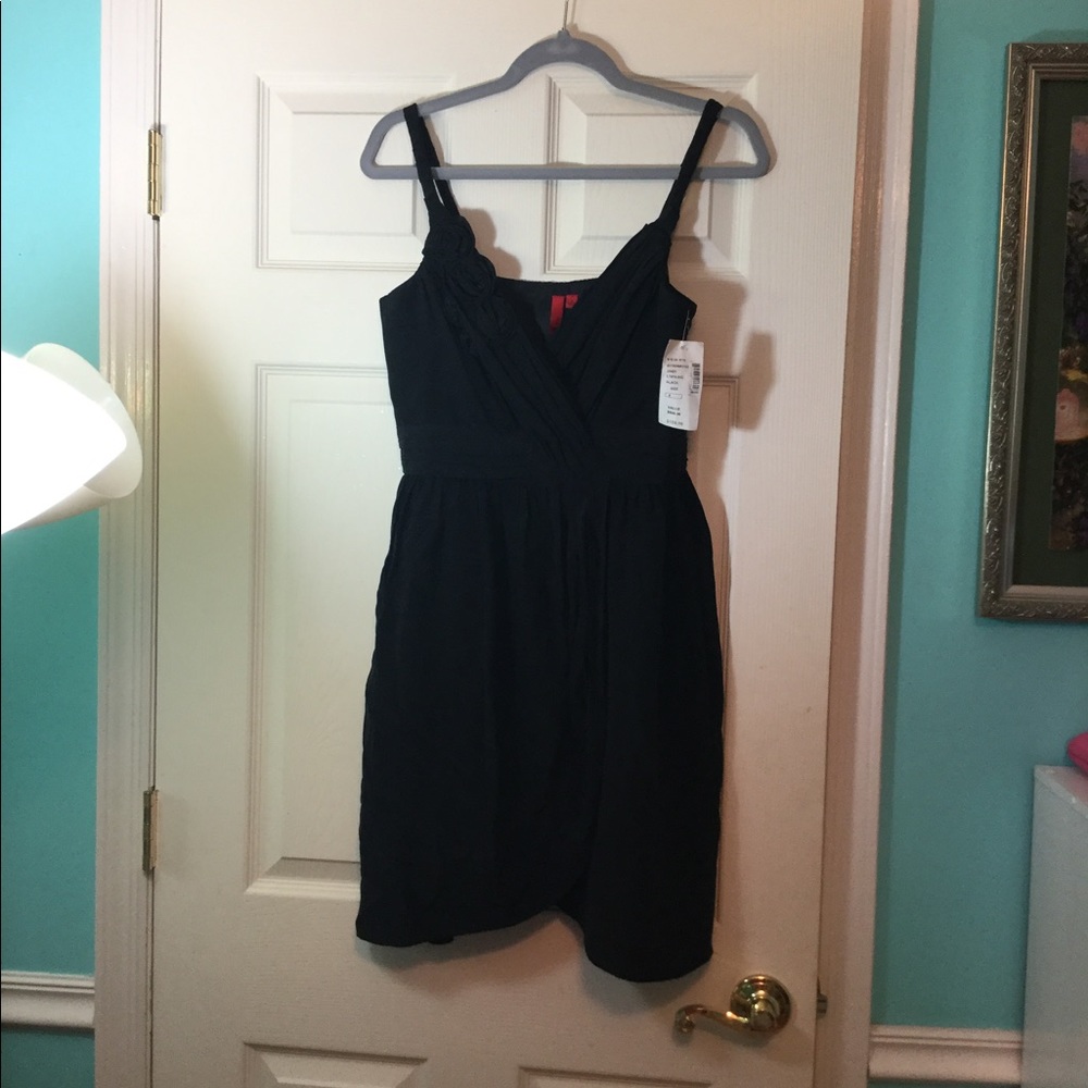 5/48 Black Dress with Floral Appliqué NWT